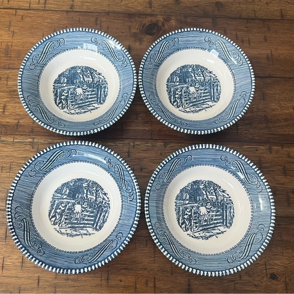 Set of 4 Currier & Ives Royal China Blue & White Bowls - Picture 1 of 8